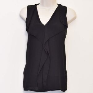LOFT Black Ruffle Front V-Neck Sleeveless Stretch Blouse Top Women's XS Classic